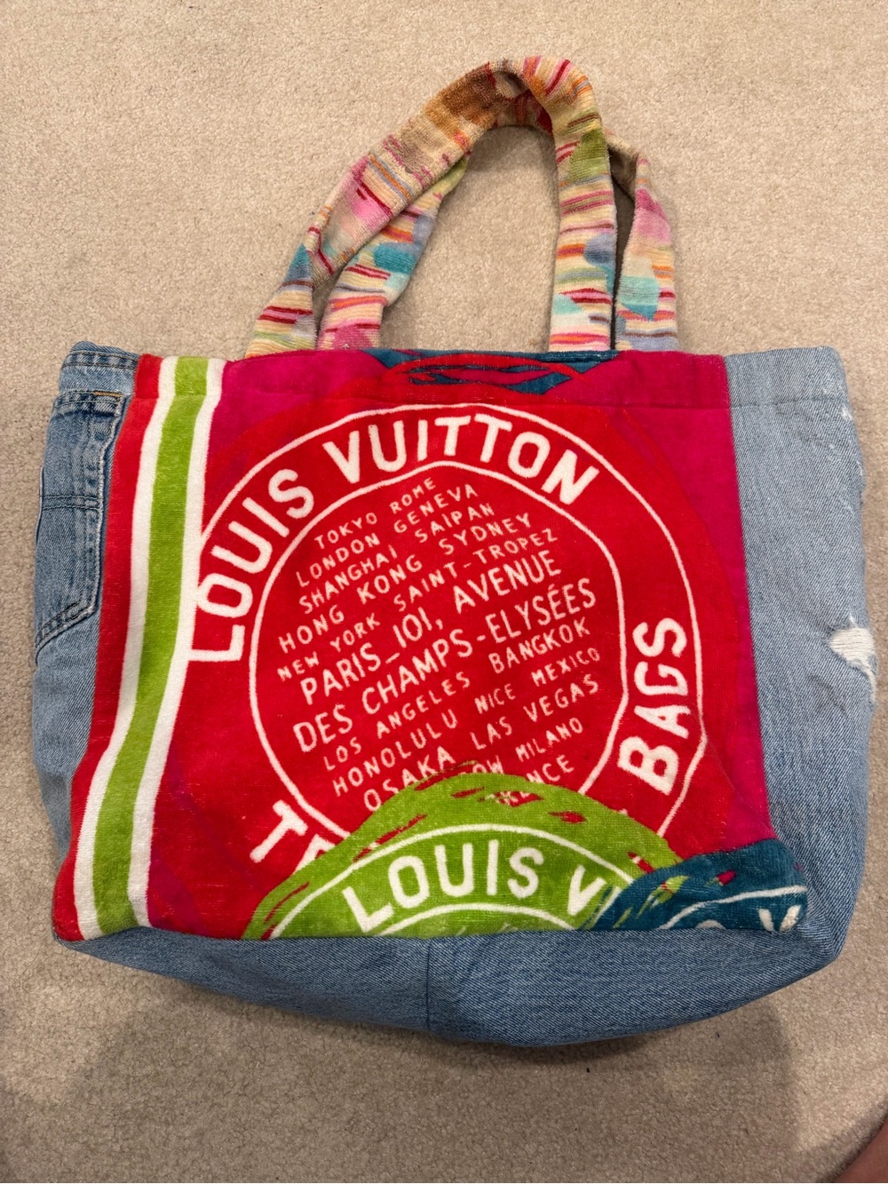 Salvage Sacs One of a Kind Upcycled Resort Tote | Denim & Terry Cloth Market Bag